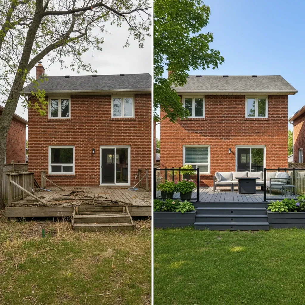 Deck builder transformation - before and after by Signature Landscaping Oshawa in Oshawa